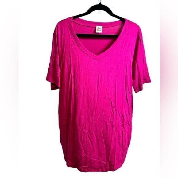 NWOT Plus Size Bright Pink V Neck Short Sleeve Top Blouse Tunic - Size 3XL - Picture 1 of 2